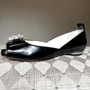 Baldinini Trend Black Patent Leather Jeweled Flats w/ Peep Toe Women EU 35 US 5